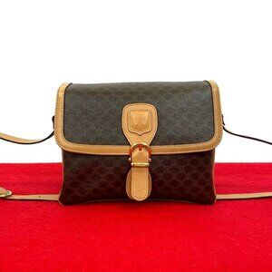 Celine Vintage Macadam Blason Triomphe Pattern Leather Shoulder Bag Pochette